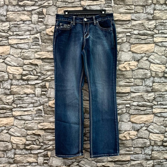 #18 Rockin Denim Studded Embellished Button Up Dark Wash Pants Blue Jean Size 10 - Picture 1 of 4